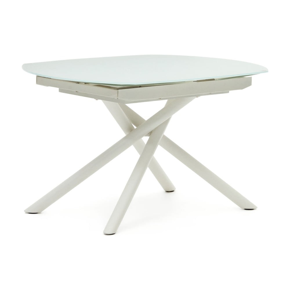Bílý rozkládací jídelní stůl se skleněnou deskou 100x130 cm Yodalia – Kave Home