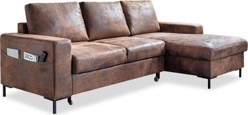 Hnědá rozkládací rohová pohovka z imitace kůže Miuform Lofty Lilly Vintage