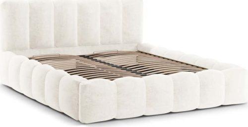 Krémová čalouněná dvoulůžková postel s úložným prostorem a roštem 200x200 cm Lupine – Micadoni Home