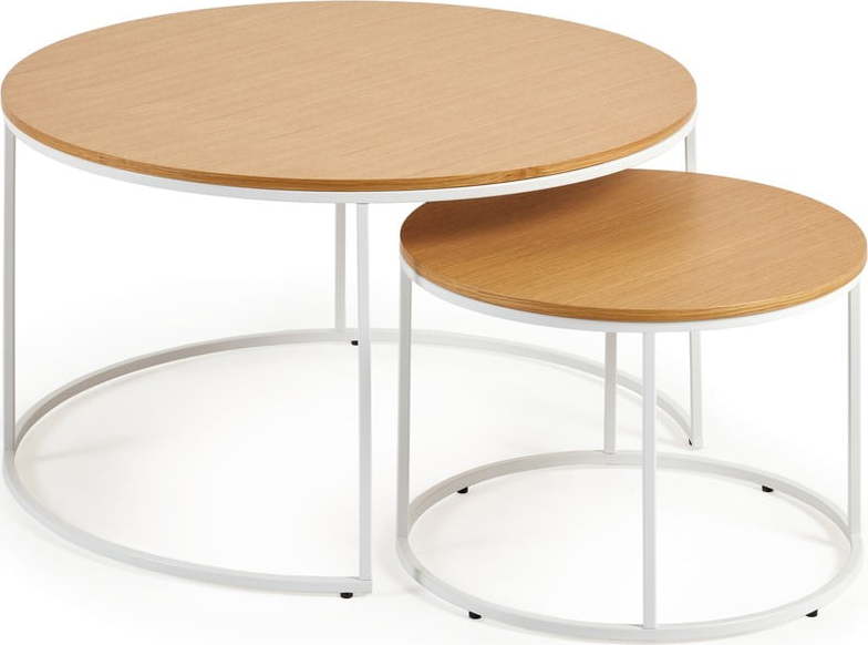 Kulaté konferenční stolky v sadě 2 ks s deskou v dubovém dekoru ø 80 cm Yona - Kave Home