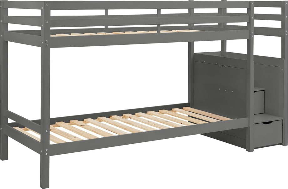 Šedá patrová dětská postel z borovicového dřeva s úložným prostorem 90x200 cm Alpi – Støraa
