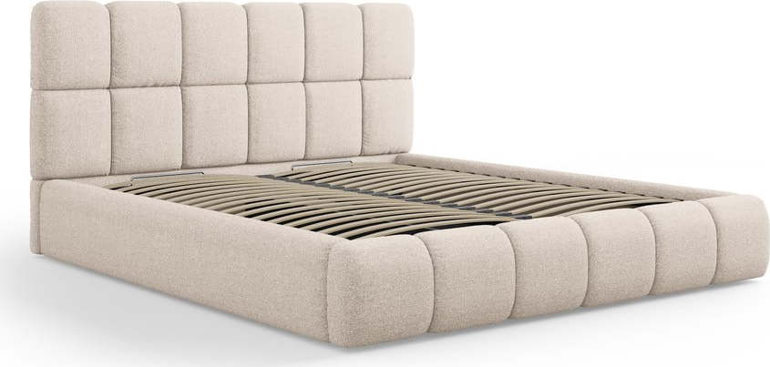 Béžová čalouněná dvoulůžková postel s úložným prostorem s roštem 200x200 cm Bellis – Micadoni Home