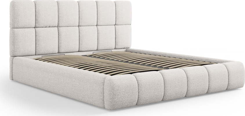 Světle šedá čalouněná dvoulůžková postel s úložným prostorem s roštem 160x200 cm Bellis – Micadoni Home