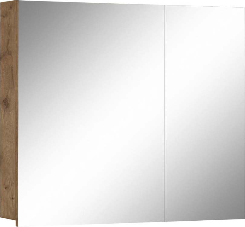 Závěsná koupelnová skříňka se zrcadlem v dekoru dubu v přírodní barvě 80x70 cm Wisla – Støraa